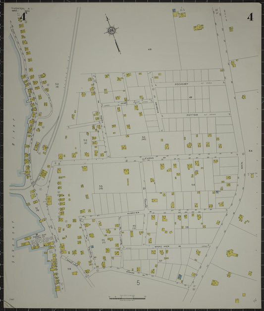 Sanborn Fire Insurance Map from Tiverton, Newport County, Rhode Island (1933), Sheet #0004 - Historic Sanborn Fire Insurance Map Print, vintage old map wall art, antique decor, genealogy gift, Rhode Island Rhode Island map