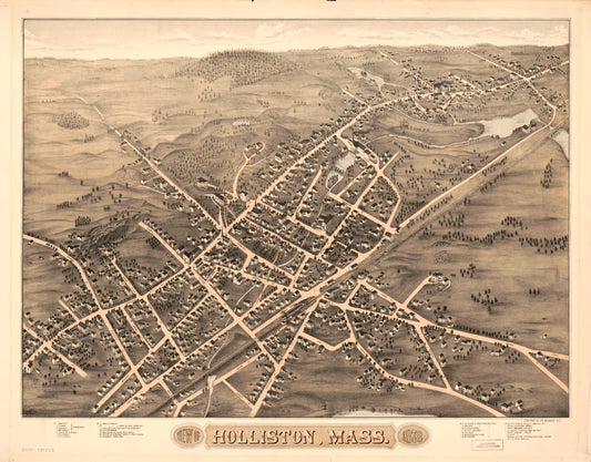 View of Holliston Mass., 1878 (1878) – Historic Bird’s-Eye View Panorama Print