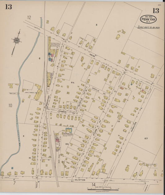 Sanborn Fire Insurance Map from Penn Yan, Yates County, New York (1922), Sheet #0013 - Historic Sanborn Fire Insurance Map Print, vintage old map wall art, antique decor, genealogy gift, New York New York map