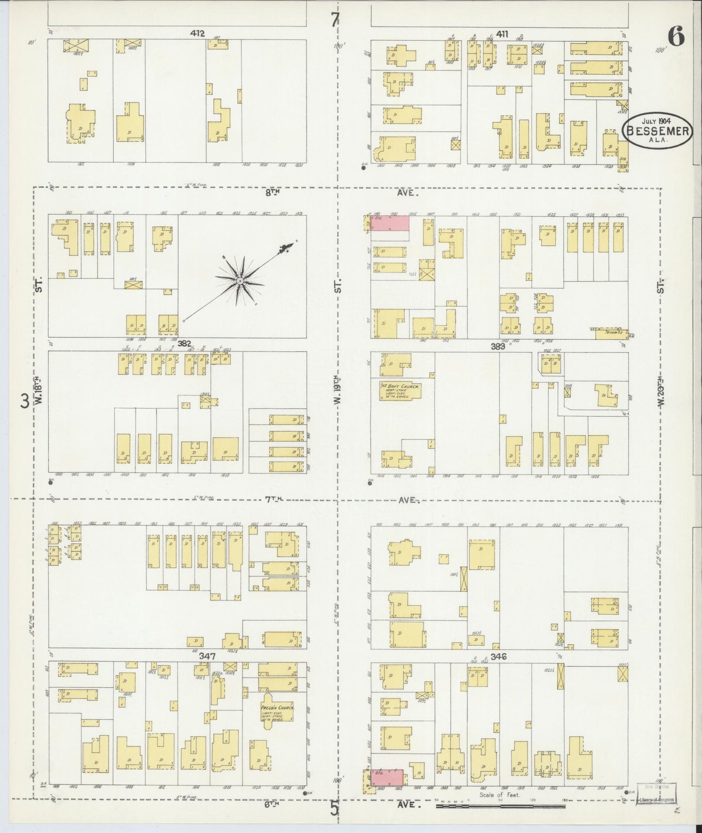 Sanborn Fire Insurance Map from Bessemer, Jefferson County, Alabama (1904), Sheet #0006 - Complete Map Set gallery image, historic Sanborn map, vintage wall art, Alabama Alabama