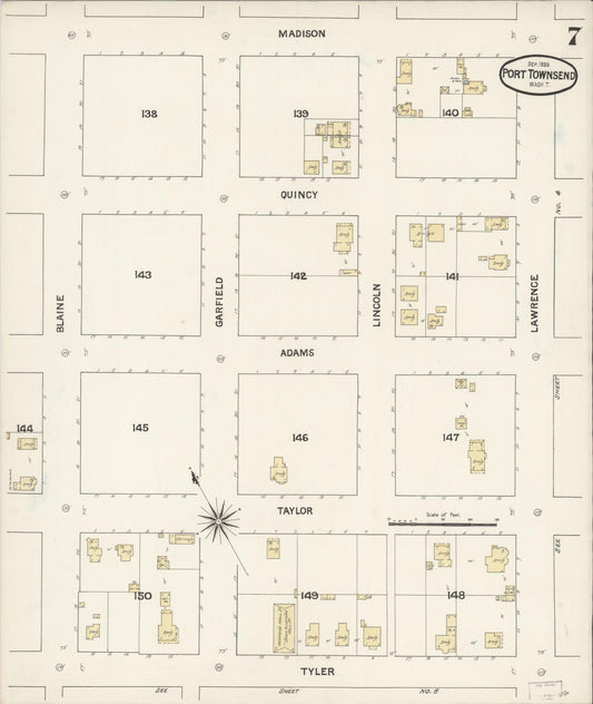 Sanborn Fire Insurance Map from Port Townsend, Jefferson County, Washington (1888), Sheet #0007 - Historic Sanborn Fire Insurance Map Print, vintage old map wall art, antique decor, genealogy gift, Washington Washington map