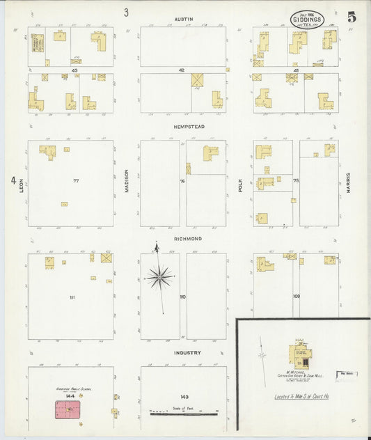 Sanborn Fire Insurance Map from Giddings, Lee County, Texas (1906), Sheet #0005 - Historic Sanborn Fire Insurance Map Print, vintage old map wall art, antique decor, genealogy gift, Texas Texas map