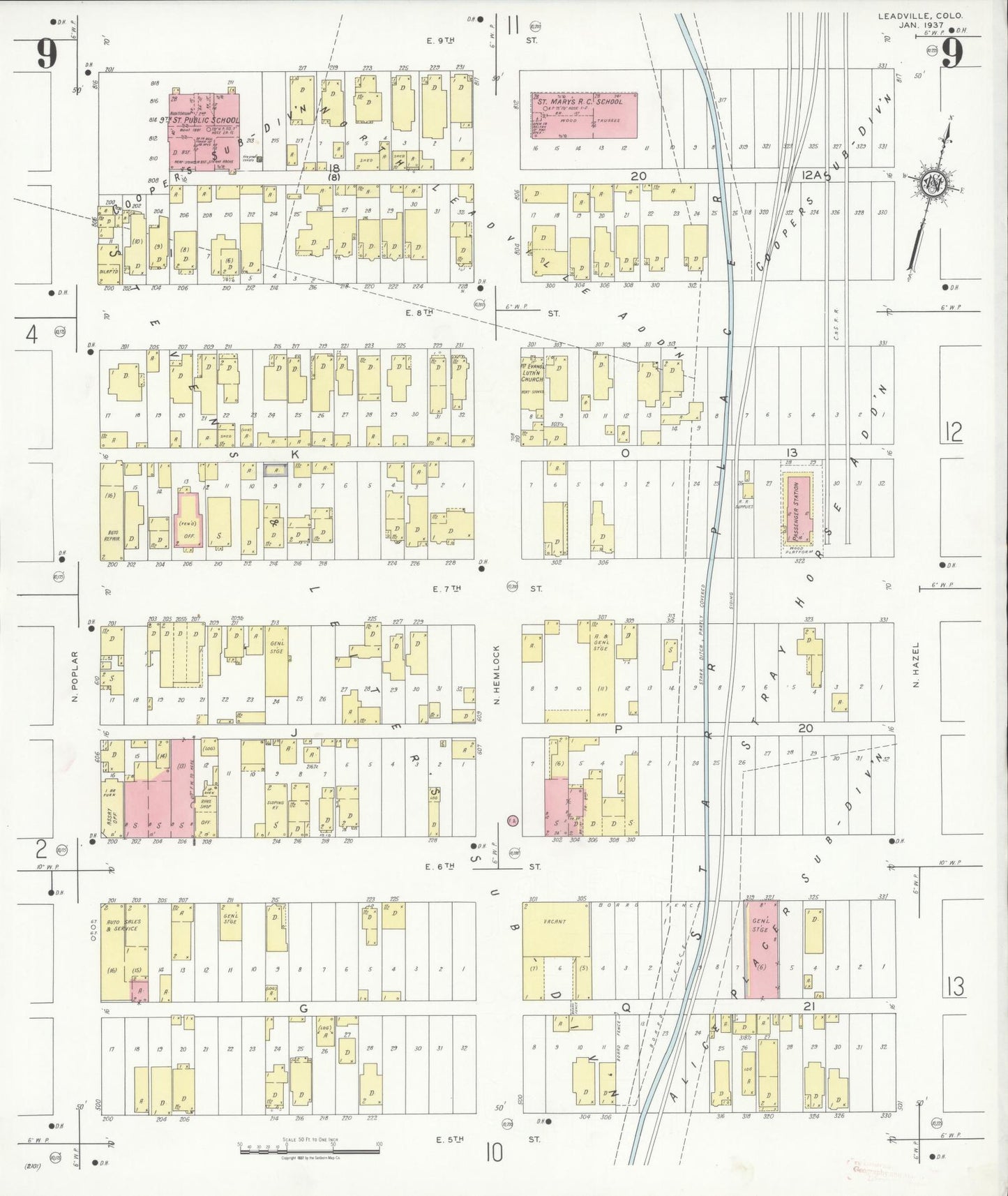 Sanborn Fire Insurance Map from Leadville, Lake County, Colorado (1937), Sheet #0009 - Complete Map Set gallery image, historic Sanborn map, vintage wall art, Colorado Colorado