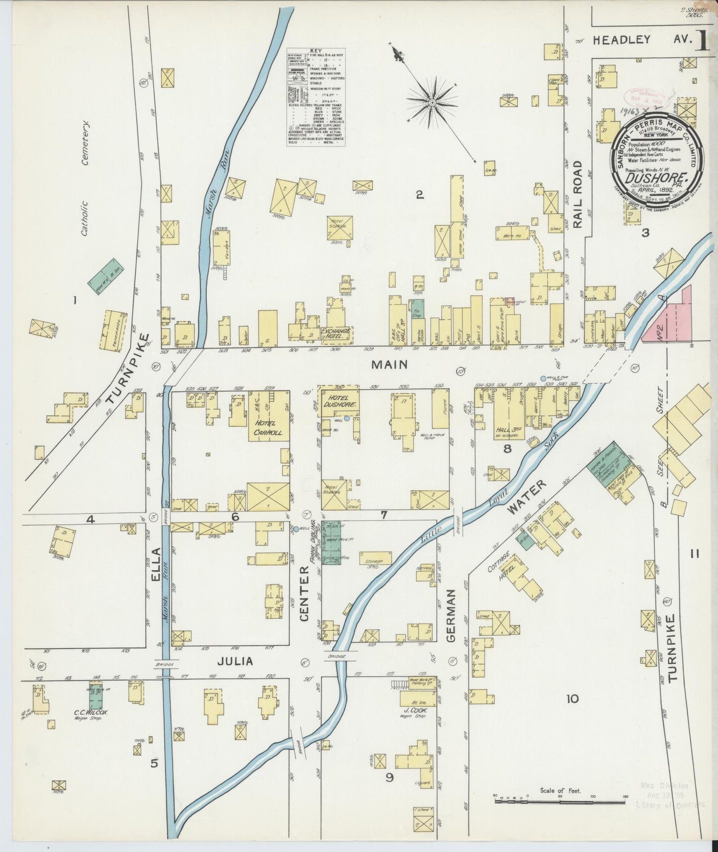 Sanborn Fire Insurance Map from Dushore, Sullivan County, Pennsylvania (1892), Sheet #0001 - Historic Sanborn Fire Insurance Map Print, vintage old map wall art, antique decor, genealogy gift, Pennsylvania Pennsylvania map