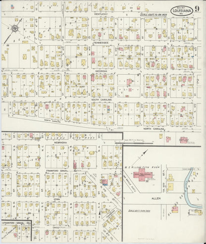 Sanborn Fire Insurance Map from Louisiana, Pike County, Missouri (1917), Sheet #0009 - Historic Sanborn Fire Insurance Map Print, vintage old map wall art, antique decor, genealogy gift, Missouri Missouri map