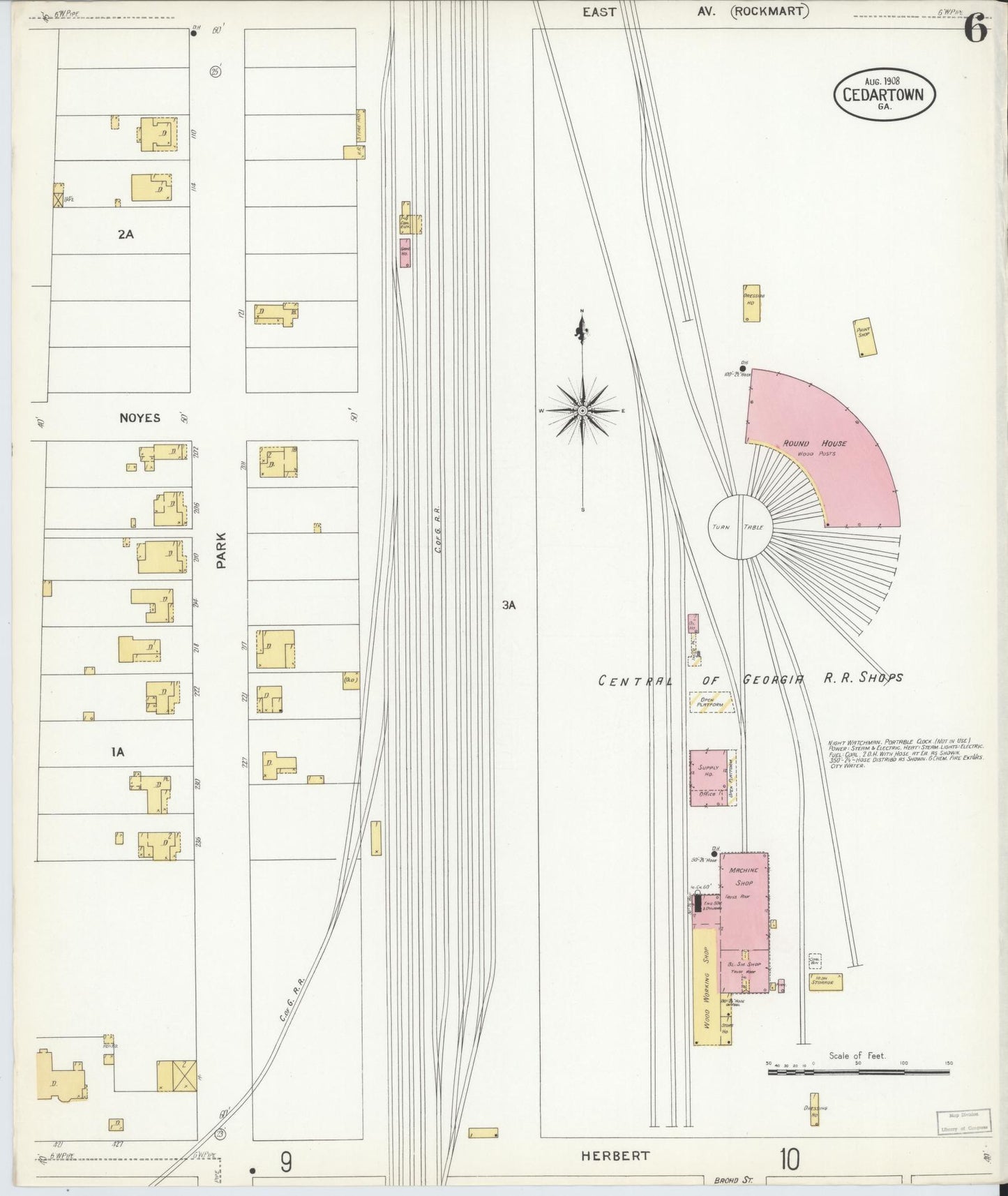 Sanborn Fire Insurance Map from Cedartown, Polk County, Georgia (1908), Sheet #0006 - Complete Map Set gallery image, historic Sanborn map, vintage wall art, Georgia Georgia