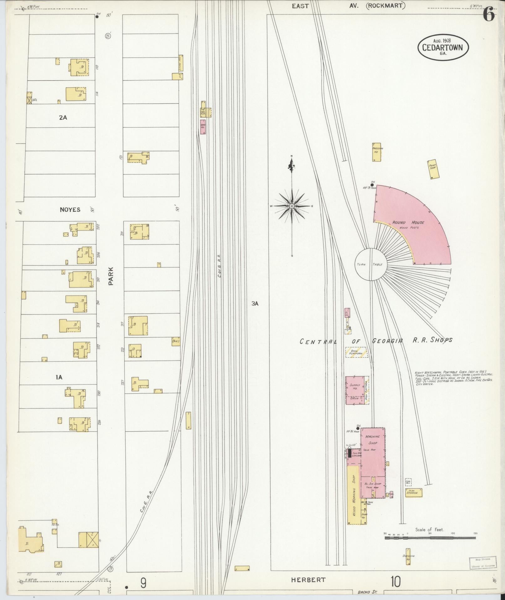 Sanborn Fire Insurance Map from Cedartown, Polk County, Georgia (1908), Sheet #0006 - Complete Map Set gallery image, historic Sanborn map, vintage wall art, Georgia Georgia