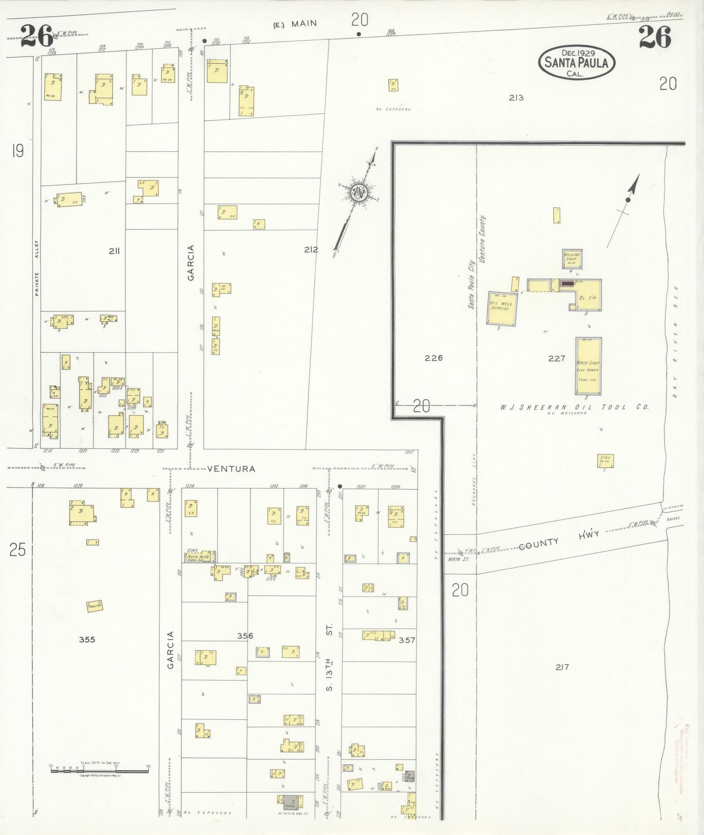 Sanborn Fire Insurance Map from Santa Paula, Ventura County, California (1929), Sheet #0026 - Complete Map Set gallery image, historic Sanborn map, vintage wall art, California California