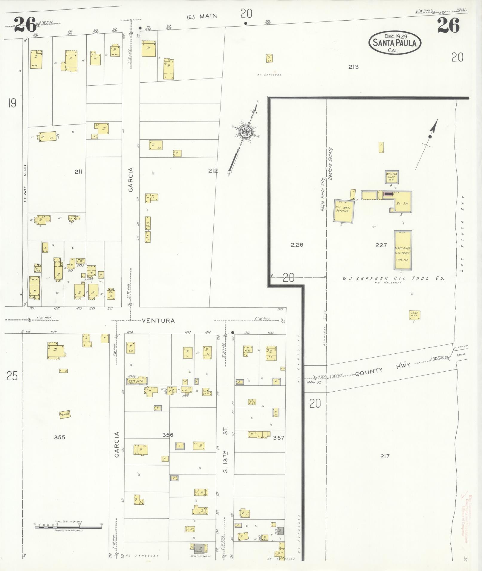 Sanborn Fire Insurance Map from Santa Paula, Ventura County, California (1929), Sheet #0026 - Complete Map Set gallery image, historic Sanborn map, vintage wall art, California California