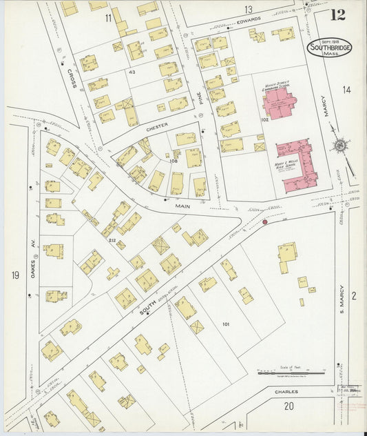 Sanborn Fire Insurance Map from Southbridge, Worcester County, Massachusetts (1918), Sheet #0012 - Historic Sanborn Fire Insurance Map Print, vintage old map wall art, antique decor, genealogy gift, Massachusetts Massachusetts map