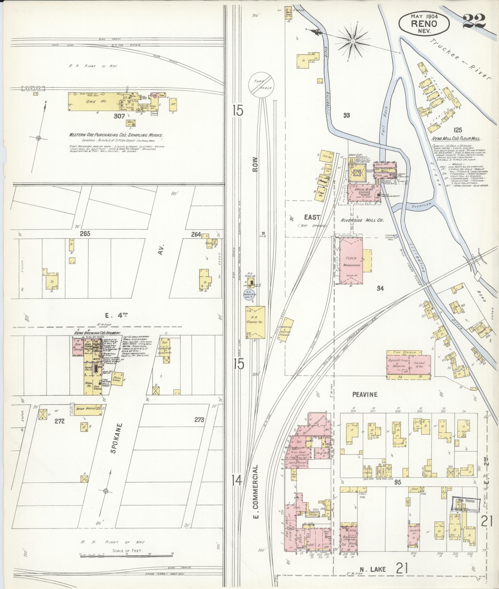 Sanborn Fire Insurance Map from Reno, Washoe County, Nevada (1904), Sheet #0022 - Complete Map Set gallery image, historic Sanborn map, vintage wall art, Nevada Nevada