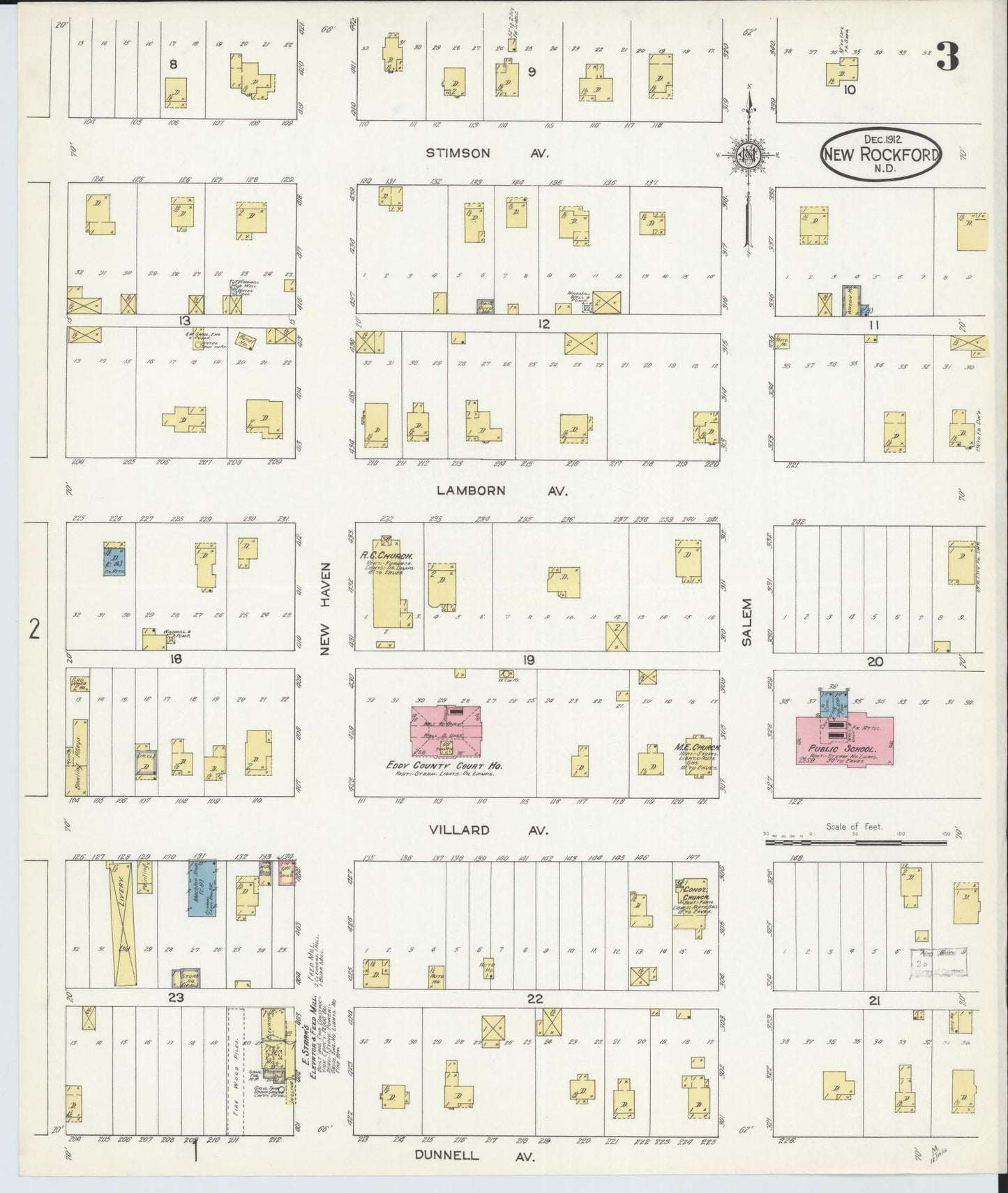 Sanborn Fire Insurance Map from New Rockford, Eddy County, North Dakota (1912), Sheet #0003 - Historic Sanborn Fire Insurance Map Print, vintage old map wall art, antique decor, genealogy gift, North Dakota North Dakota map