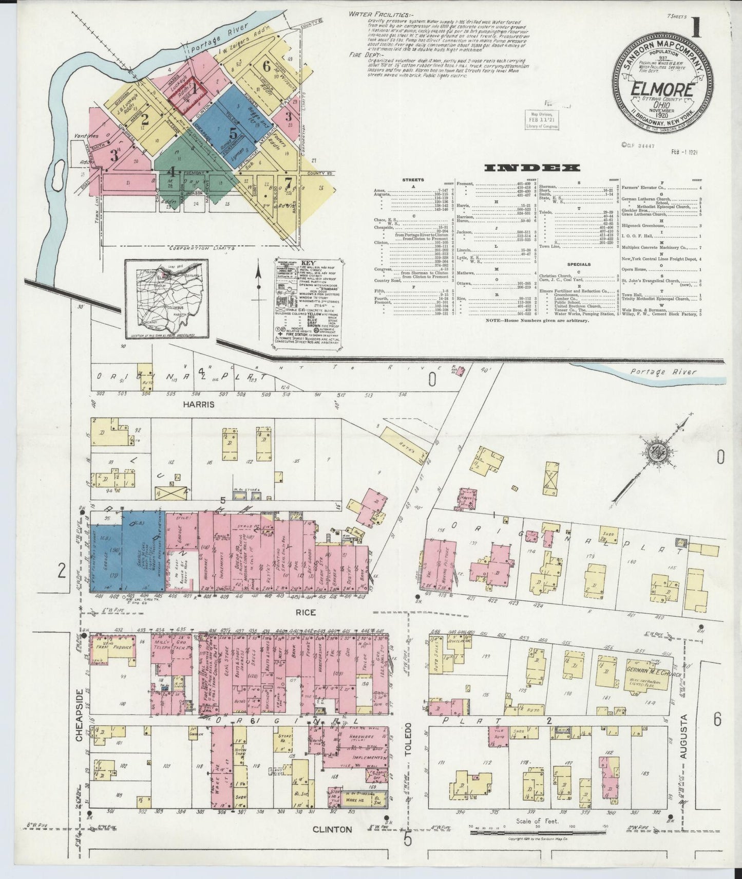 Sanborn Fire Insurance Map from Elmore, Ottawa County, Ohio (1920), Sheet #0001 - Historic Sanborn Fire Insurance Map Print, vintage old map wall art, antique decor, genealogy gift, Ohio Ohio map