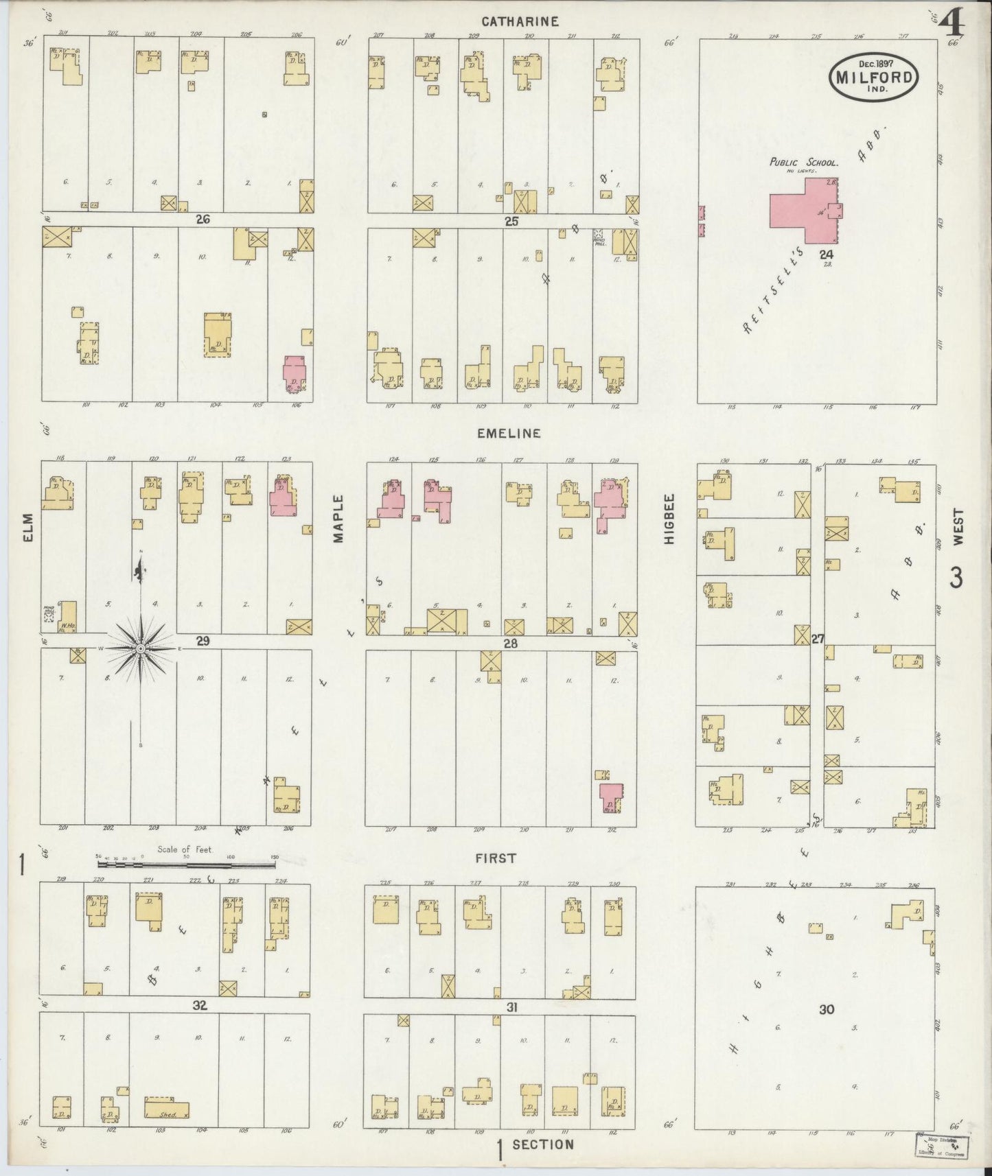 Sanborn Fire Insurance Map from Milford, Kosciusko County, Indiana (1897), Sheet #0004 - Complete Map Set gallery image, historic Sanborn map, vintage wall art, Indiana Indiana
