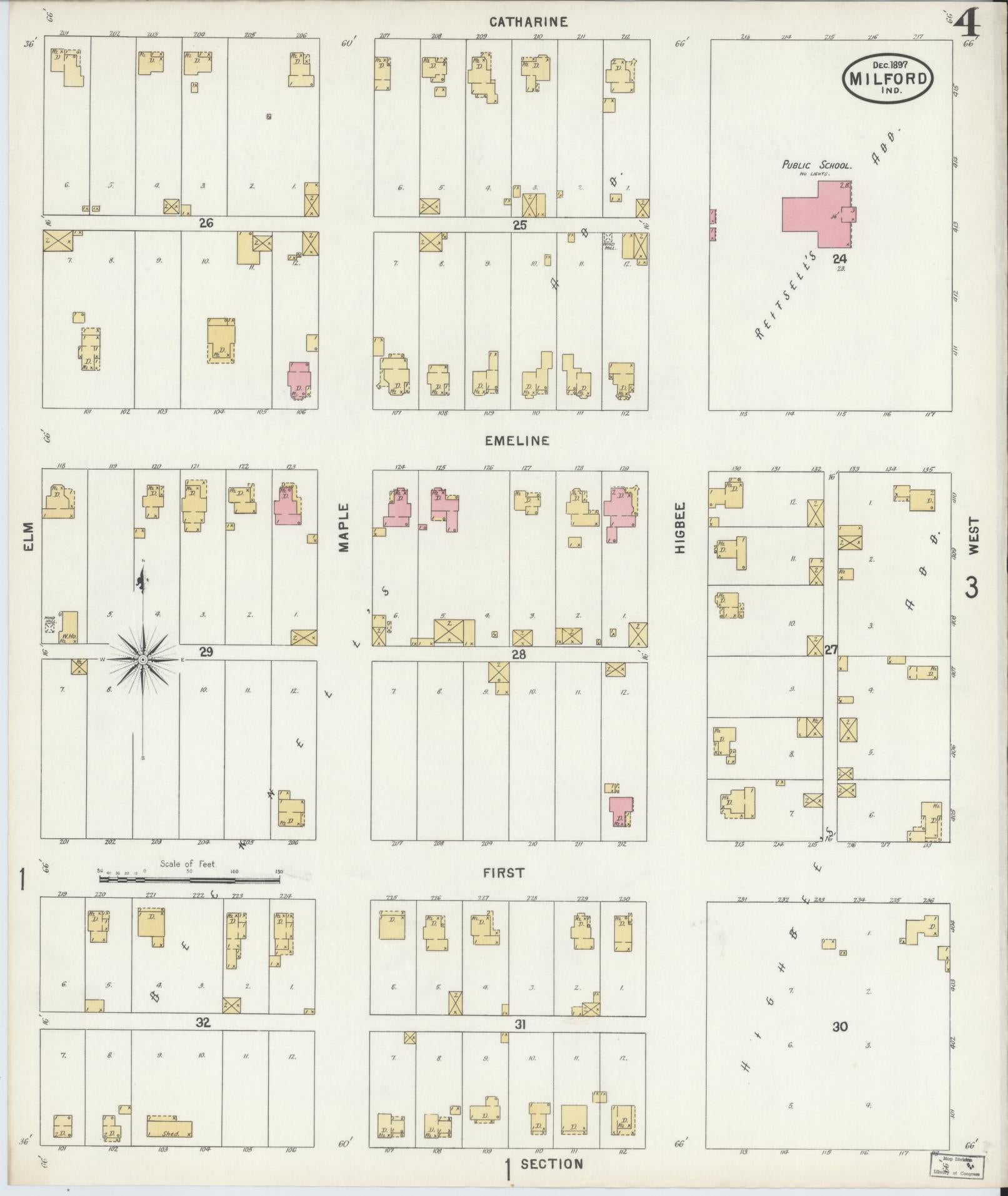 Sanborn Fire Insurance Map from Milford, Kosciusko County, Indiana (1897), Sheet #0004 - Complete Map Set gallery image, historic Sanborn map, vintage wall art, Indiana Indiana