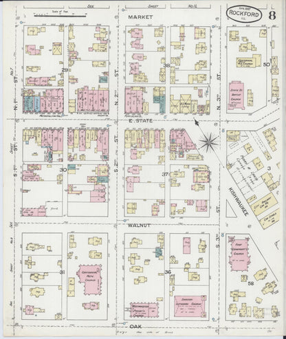 Sanborn Fire Insurance Map from Rockford, Winnebago County, Illinois (1887), Sheet #0008 - Complete Map Set gallery image, historic Sanborn map, vintage wall art, Illinois Illinois