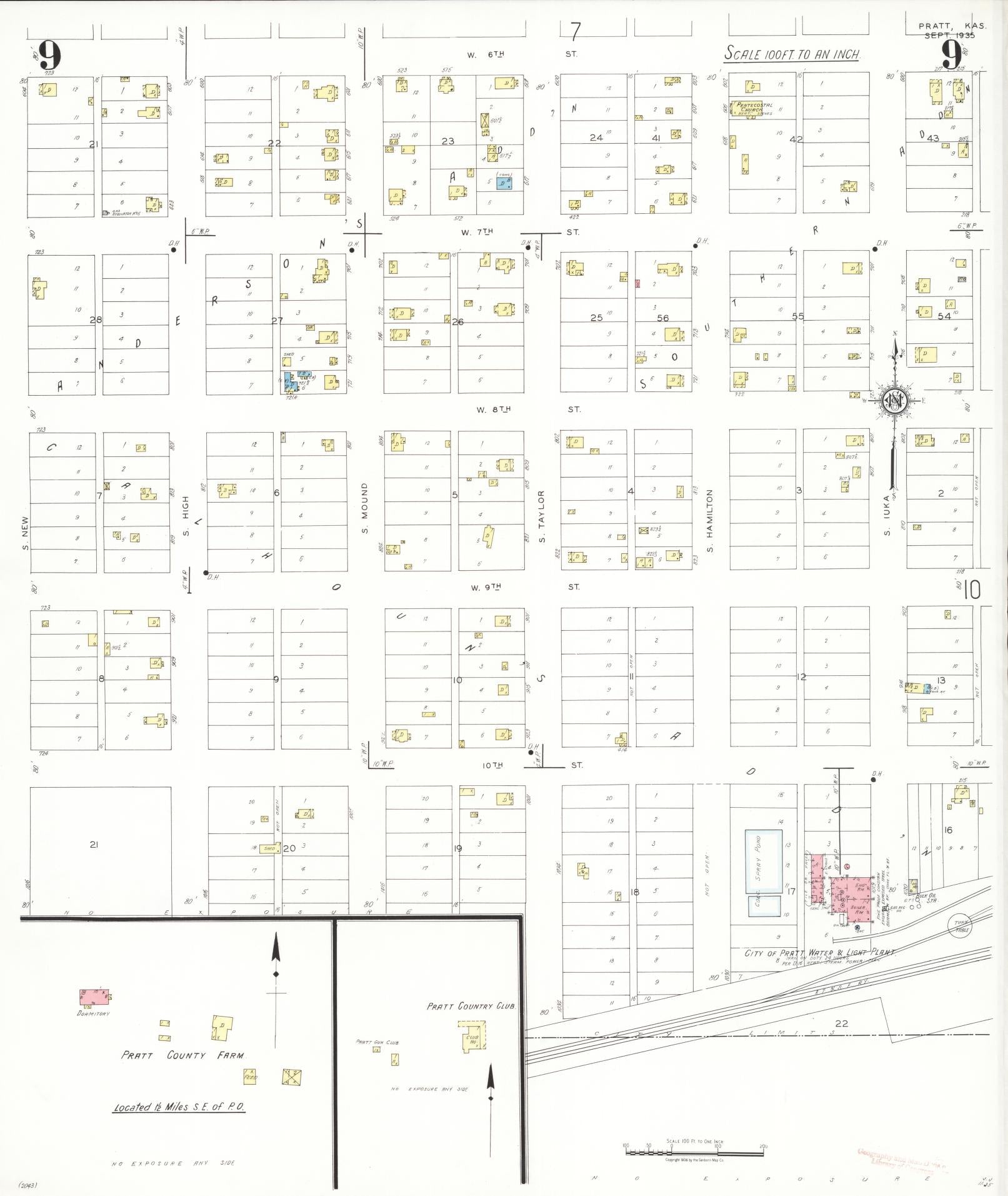 Sanborn Fire Insurance Map from Pratt, Pratt County, Kansas (1935), Sheet #0009 - Complete Map Set gallery image, historic Sanborn map, vintage wall art, Kansas Kansas