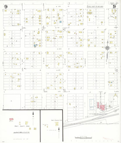 Sanborn Fire Insurance Map from Pratt, Pratt County, Kansas (1935), Sheet #0009 - Complete Map Set gallery image, historic Sanborn map, vintage wall art, Kansas Kansas