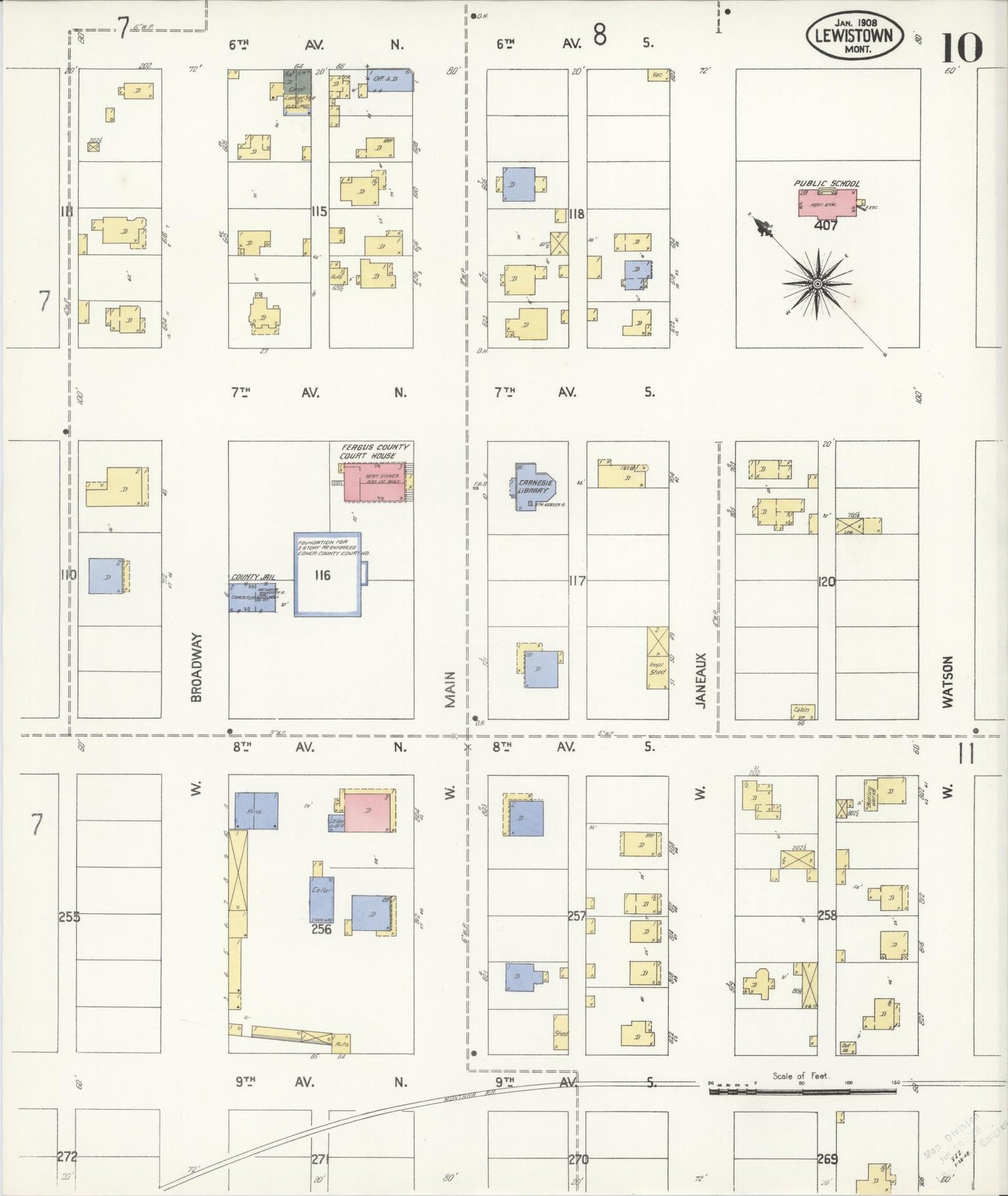 Sanborn Fire Insurance Map from Lewistown, Fergus County, Montana (1908), Sheet #0010 - Complete Map Set gallery image, historic Sanborn map, vintage wall art, Montana Montana