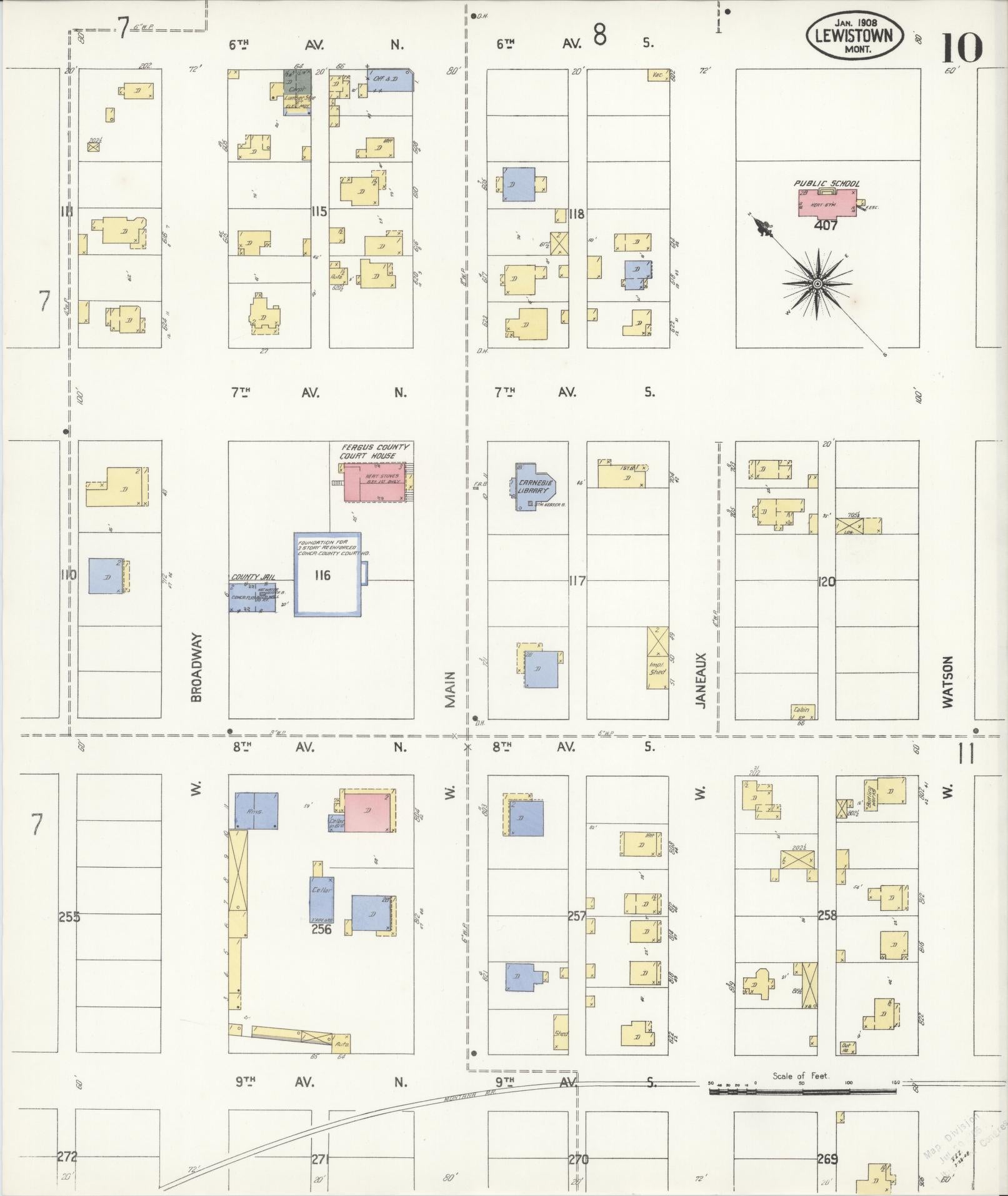 Sanborn Fire Insurance Map from Lewistown, Fergus County, Montana (1908), Sheet #0010 - Complete Map Set gallery image, historic Sanborn map, vintage wall art, Montana Montana