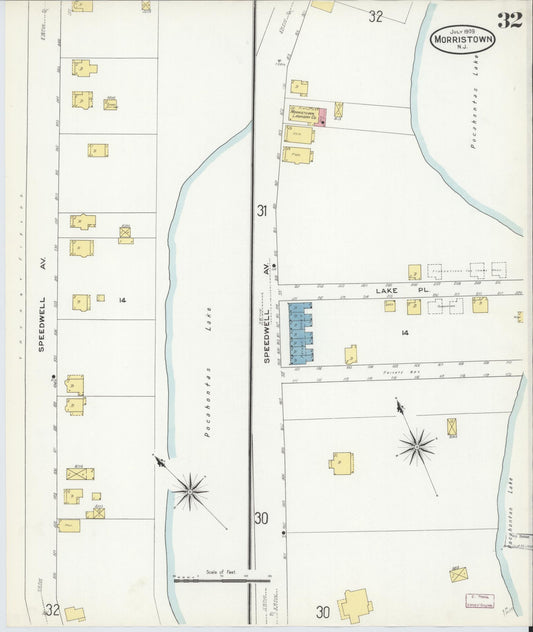 Sanborn Fire Insurance Map from Morristown, Morris County, New Jersey (1909), Sheet #0032 - Historic Sanborn Fire Insurance Map Print, vintage old map wall art, antique decor, genealogy gift, New Jersey New Jersey map