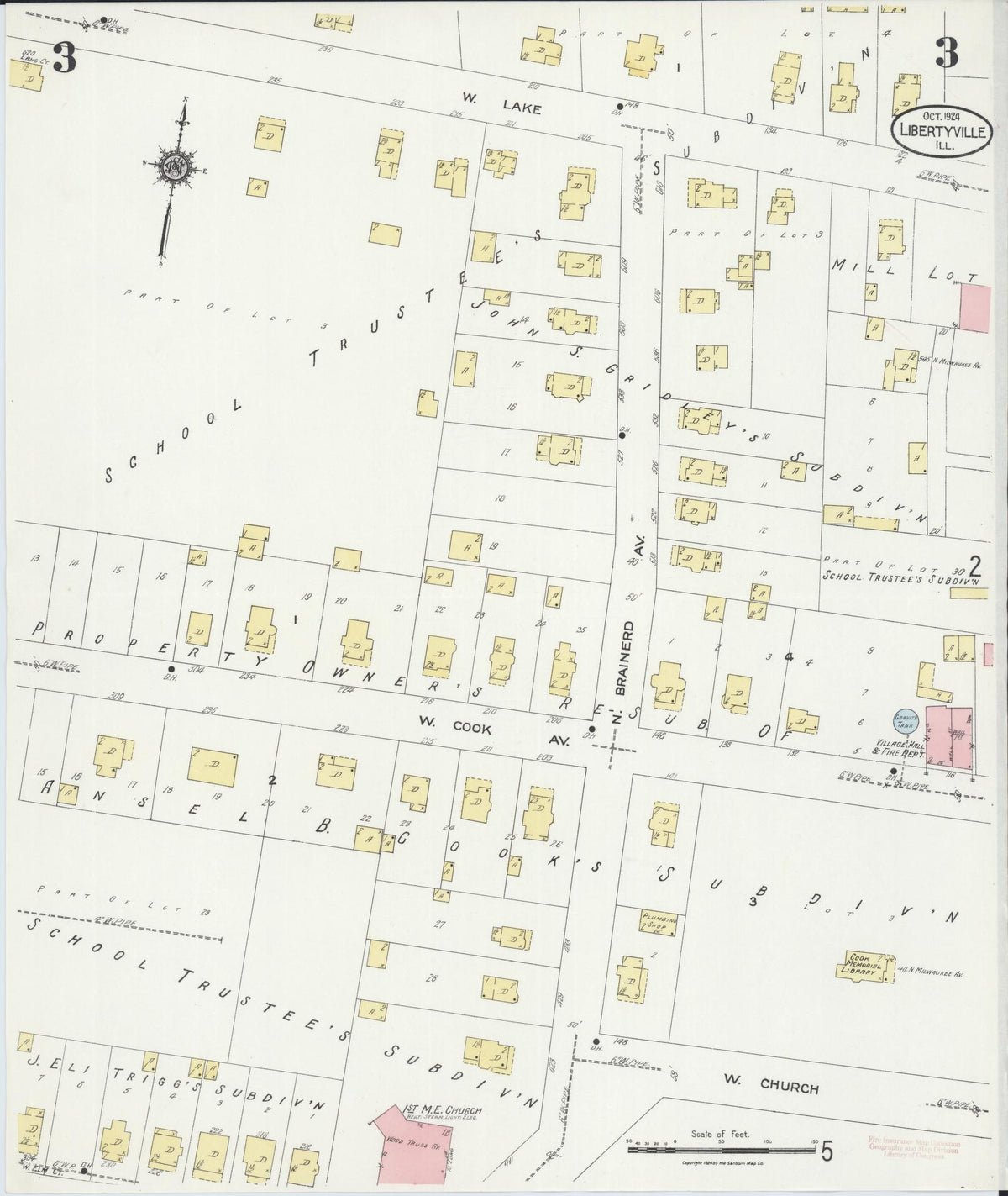 Sanborn Fire Insurance Map from Libertyville, Lake County, Illinois (1924), Sheet #0003 - Historic Sanborn Fire Insurance Map Print, vintage old map wall art, antique decor, genealogy gift, Illinois Illinois map