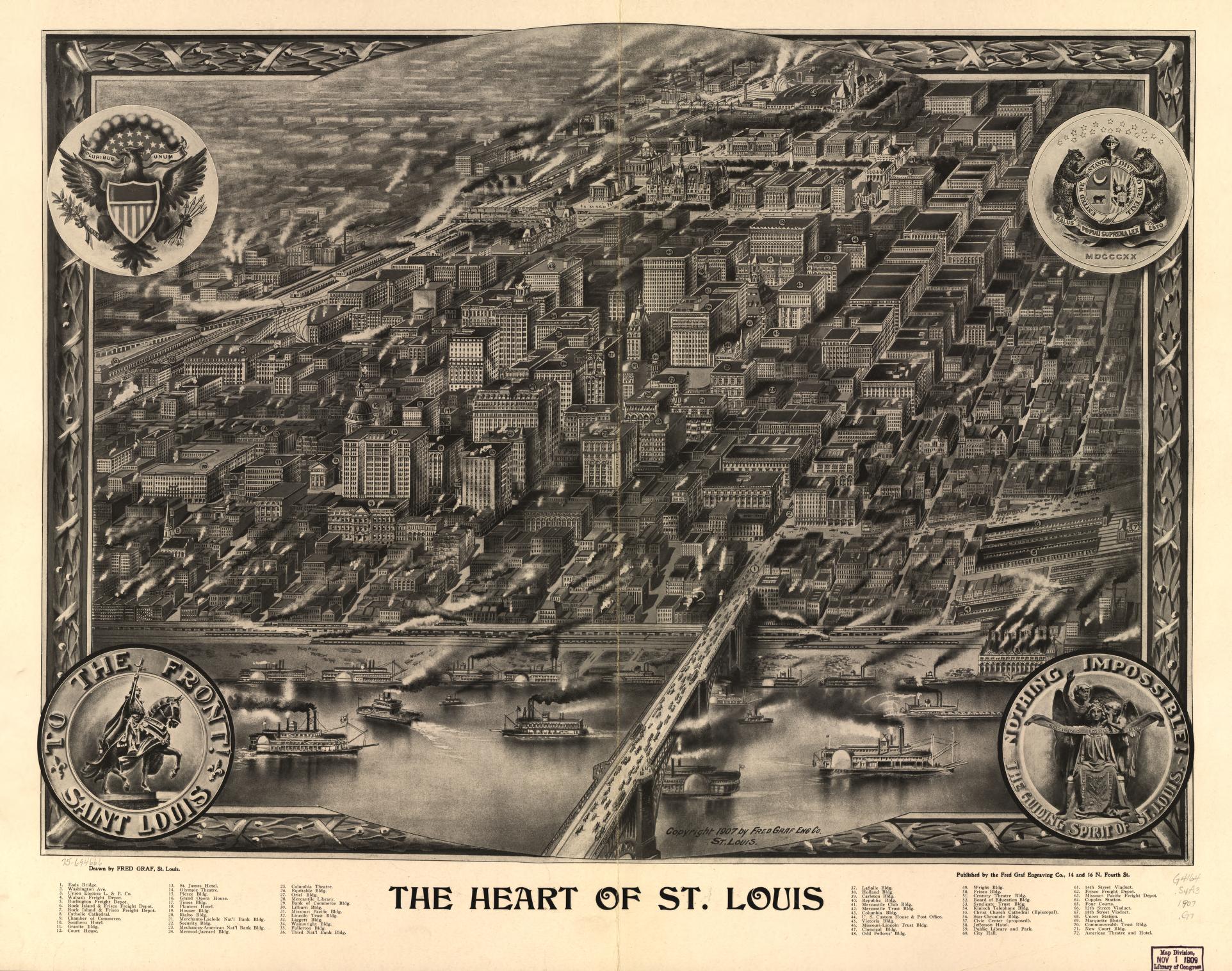 The heart of St. Louis. (1907) – Historic Bird’s-Eye View Panorama Print