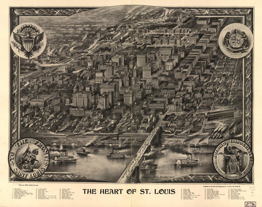 The heart of St. Louis. (1907) – Historic Bird’s-Eye View Panorama Print