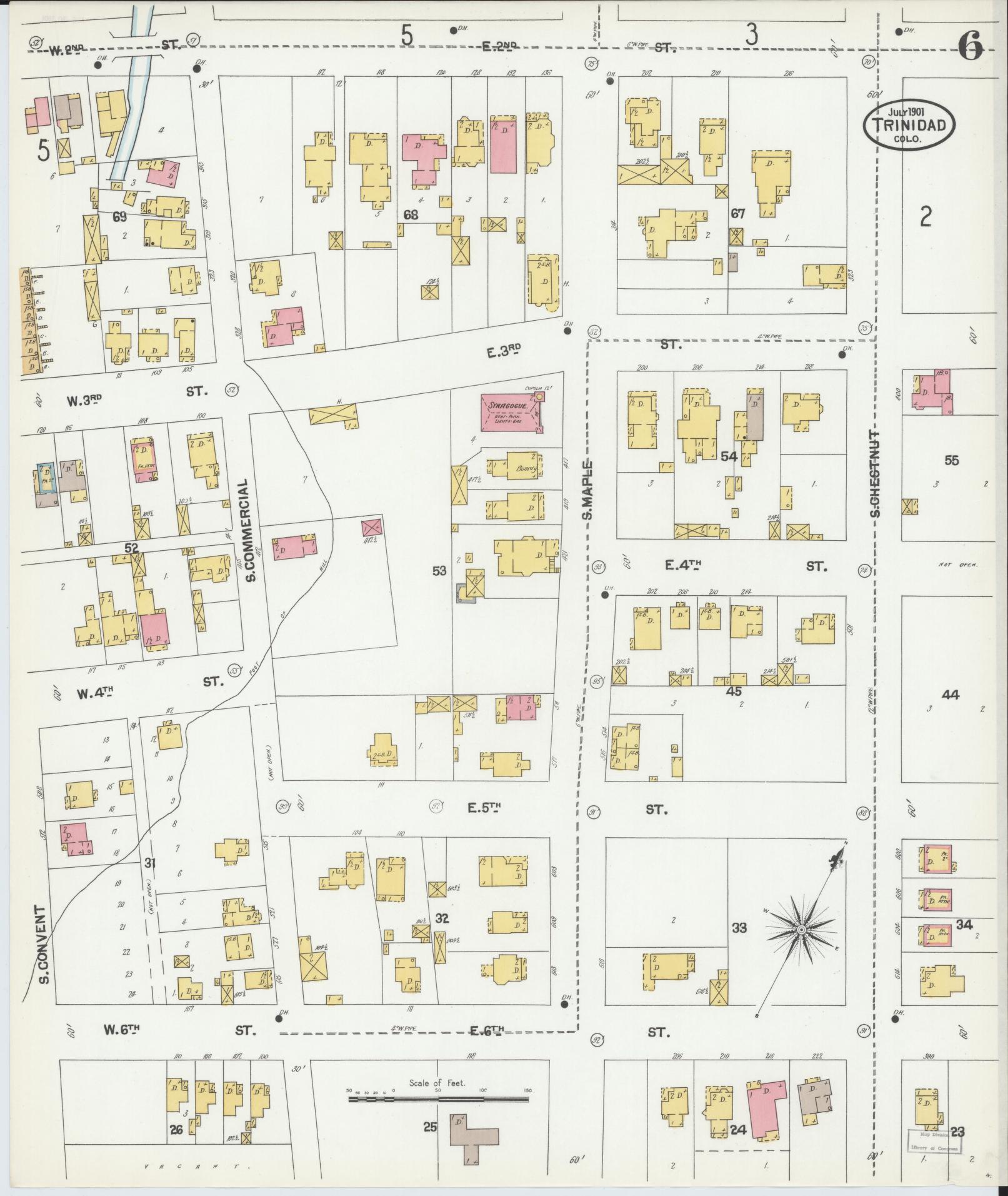 Sanborn Fire Insurance Map from Trinidad, Las Animas County, Colorado (1901), Sheet #0006 - Complete Map Set gallery image, historic Sanborn map, vintage wall art, Colorado Colorado