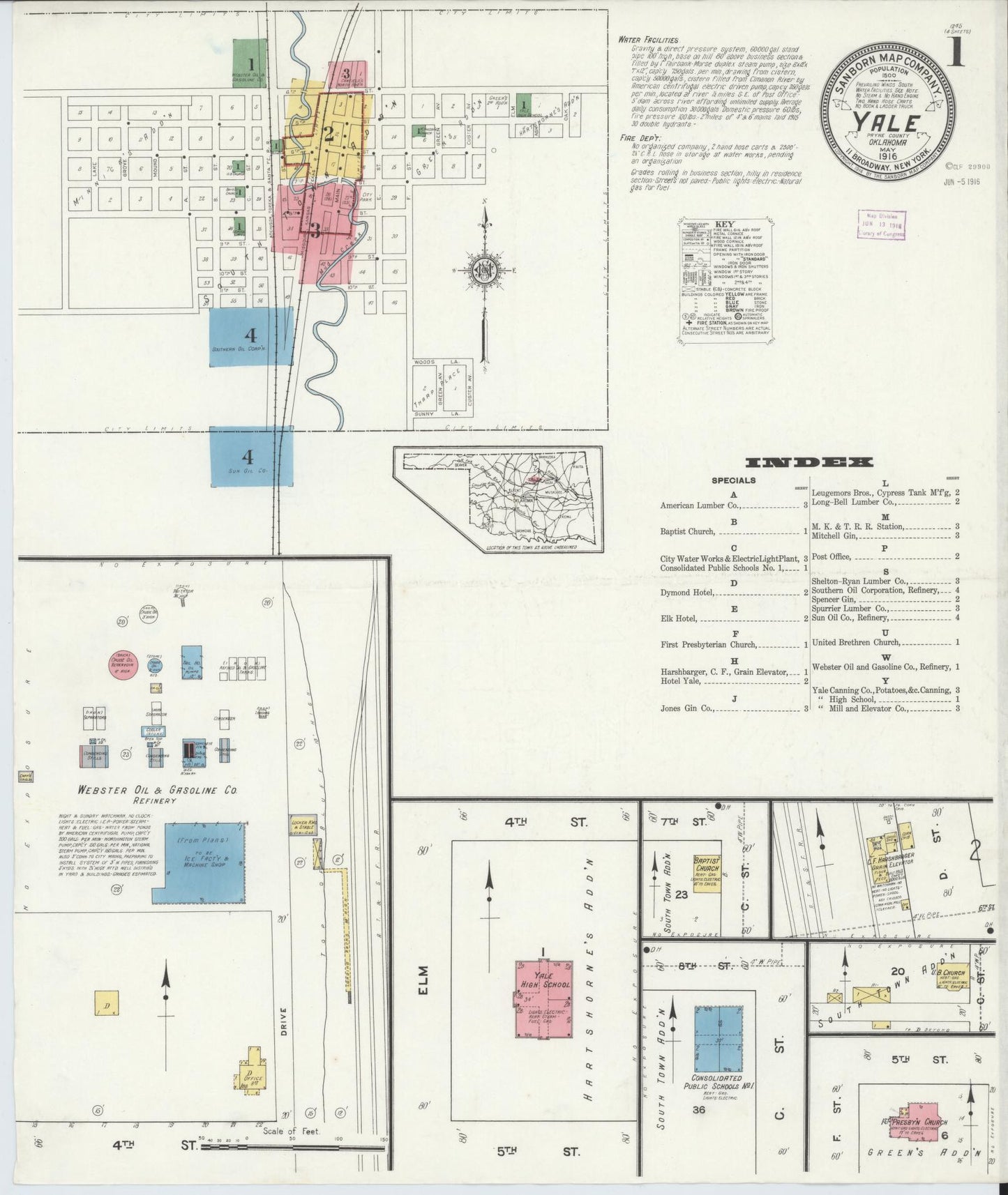 Sanborn Fire Insurance Map from Yale, Payne County, Oklahoma (1916), Sheet #0001 - Complete Map Set gallery image, historic Sanborn map, vintage wall art, Oklahoma Oklahoma