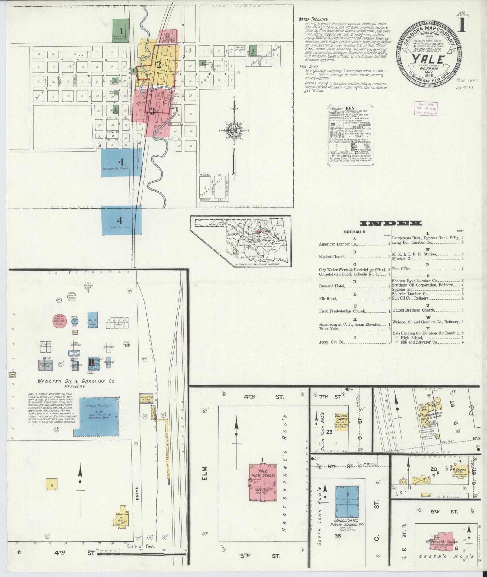Sanborn Fire Insurance Map from Yale, Payne County, Oklahoma (1916), Sheet #0001 - Complete Map Set gallery image, historic Sanborn map, vintage wall art, Oklahoma Oklahoma