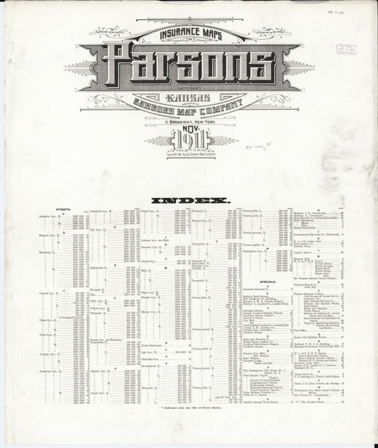 Sanborn Fire Insurance Map from Parsons, Labette County, Kansas. (1911) – Historic Sanborn Fire Insurance Map Print