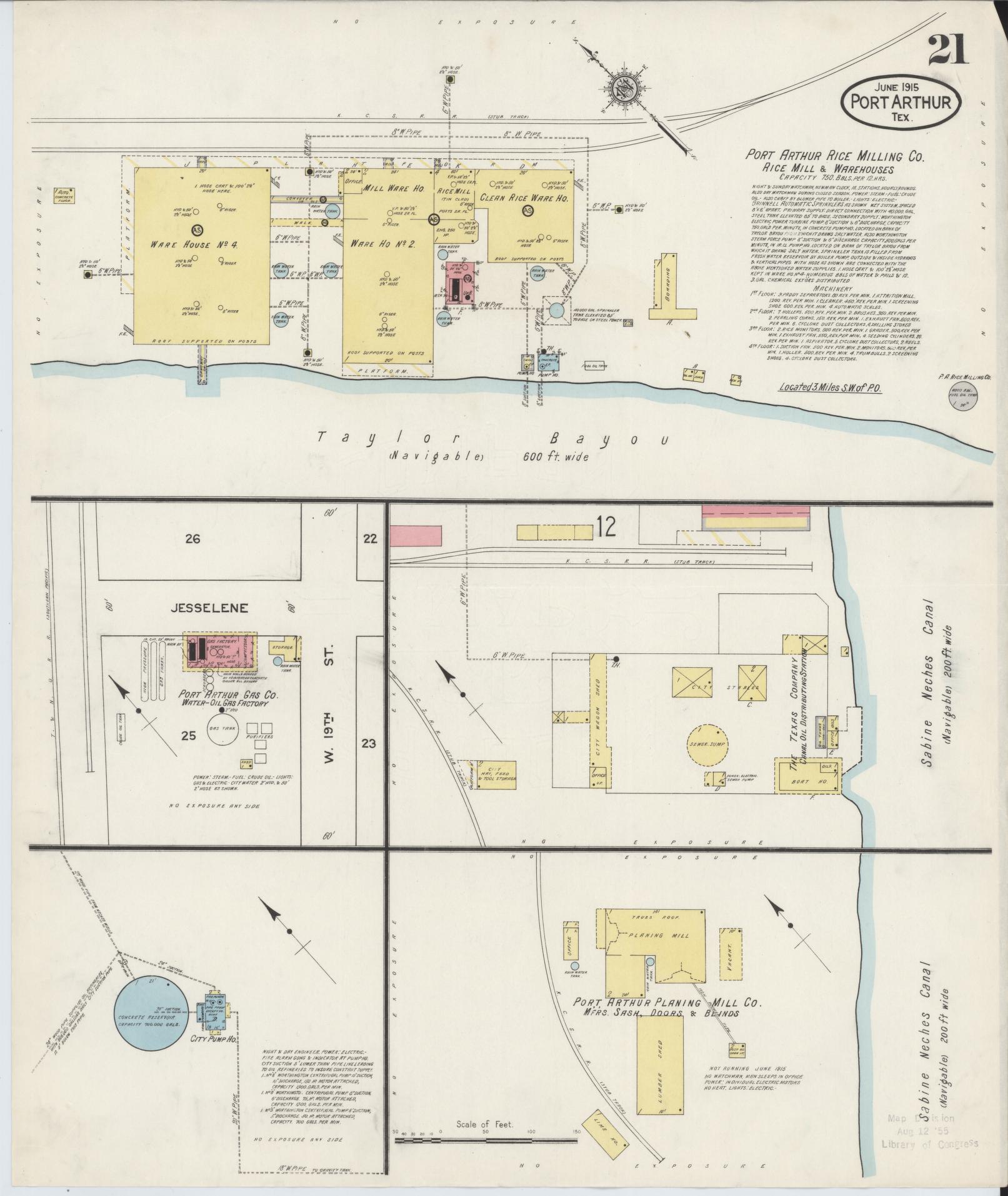 Sanborn Fire Insurance Map from Port Arthur, Jefferson County, Texas (1915), Sheet #0021 - Complete Map Set gallery image, historic Sanborn map, vintage wall art, Texas Texas