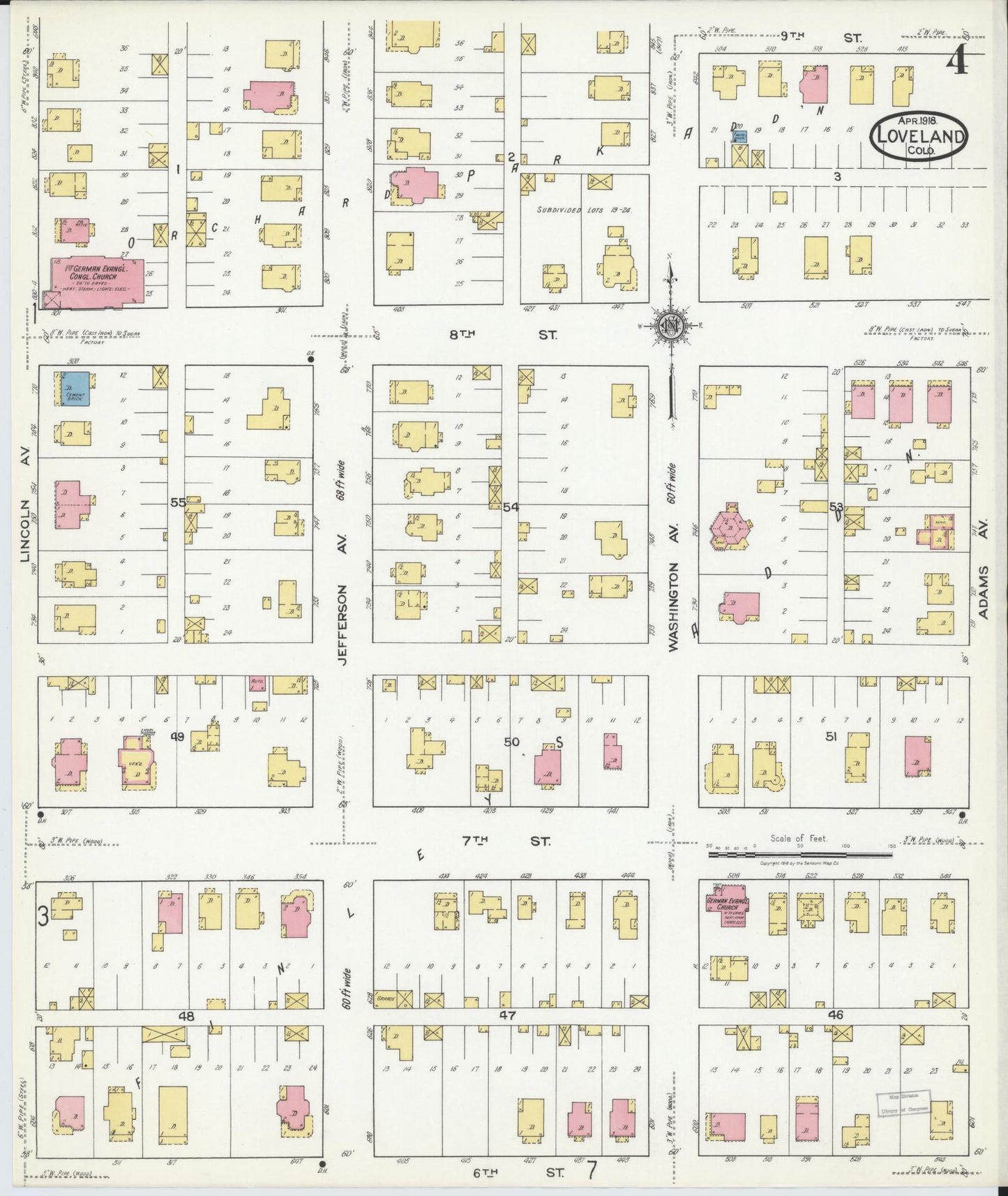 Sanborn Fire Insurance Map from Loveland, Larimer County, Colorado (1918), Sheet #0004 - Complete Map Set gallery image, historic Sanborn map, vintage wall art, Colorado Colorado