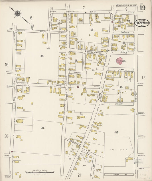 Sanborn Fire Insurance Map from Biddeford, York County, Maine (1922), Sheet #0019 - Historic Sanborn Fire Insurance Map Print, vintage old map wall art, antique decor, genealogy gift, Maine Maine map
