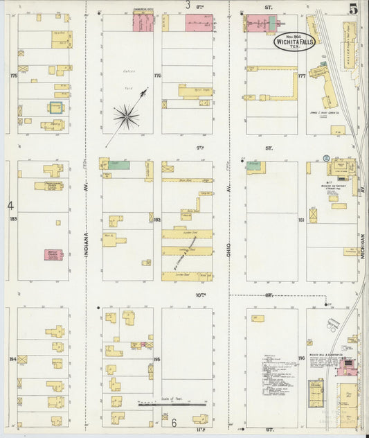 Sanborn Fire Insurance Map from Wichita Falls, Wichita County, Texas (1904), Sheet #0005 - Historic Sanborn Fire Insurance Map Print, vintage old map wall art, antique decor, genealogy gift, Texas Texas map