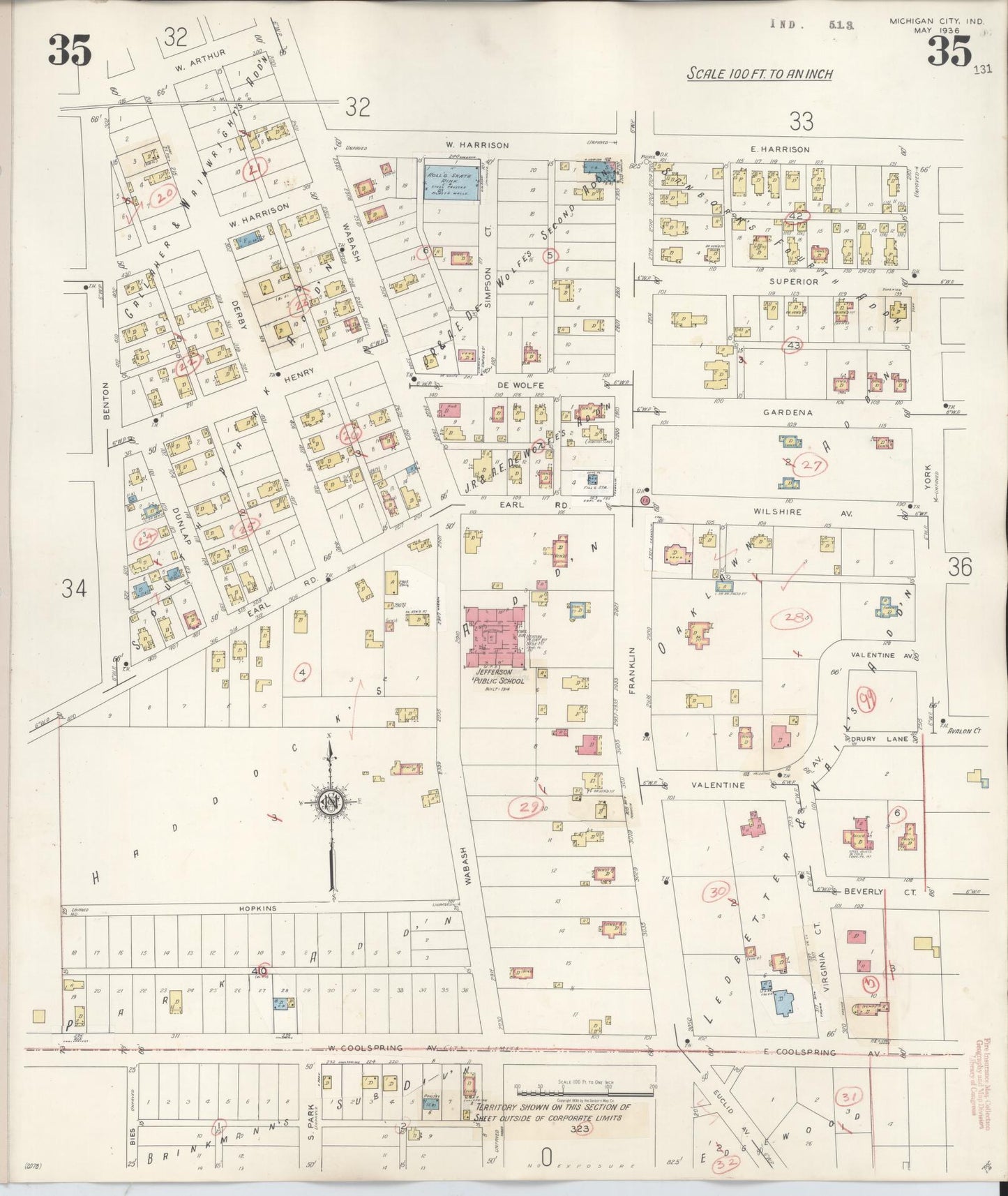Sanborn Fire Insurance Map from Michigan City, La Porte County, Indiana (1948), Sheet #0035 - Complete Map Set gallery image, historic Sanborn map, vintage wall art, Michigan Michigan