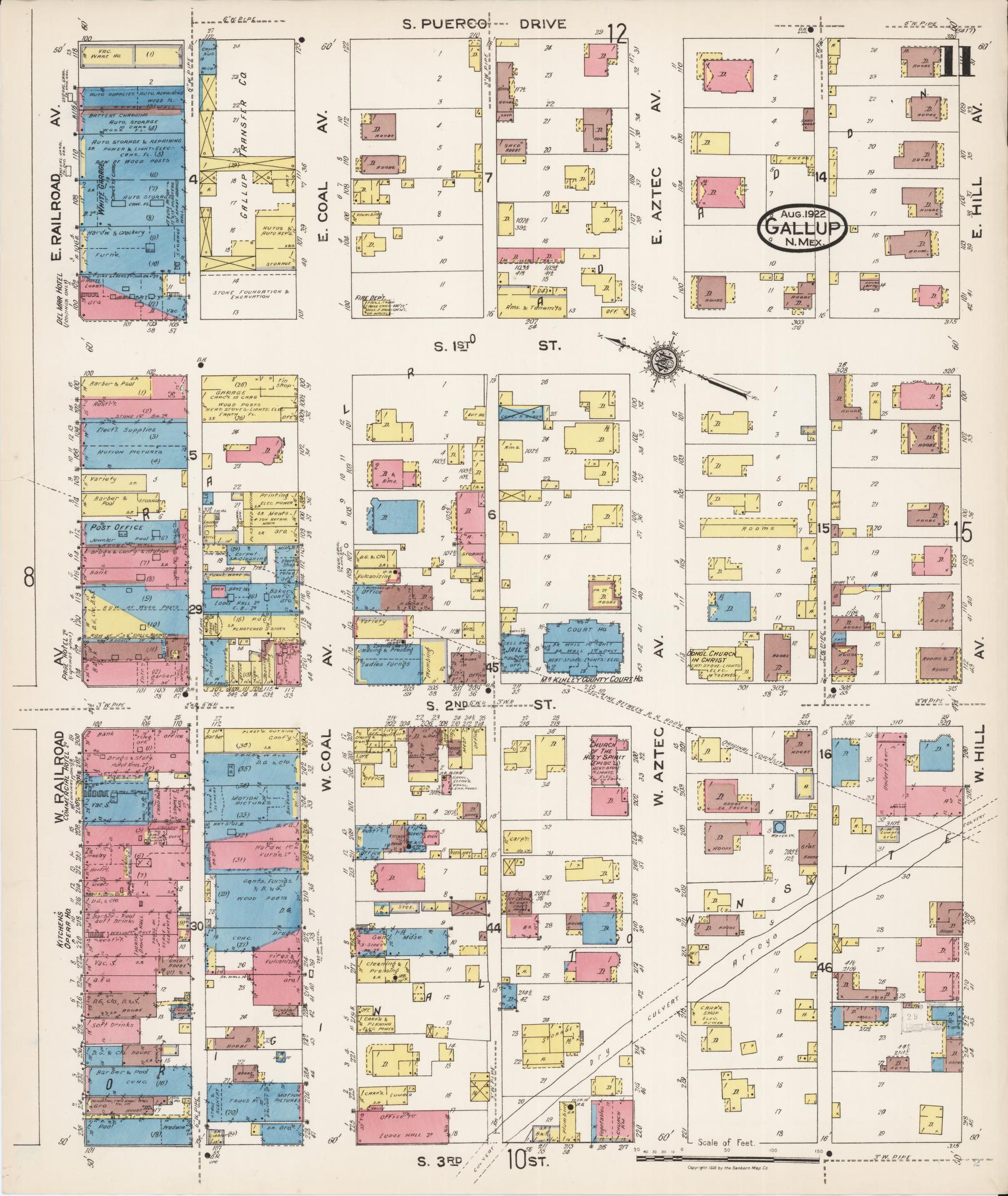 Sanborn Fire Insurance Map from Gallup, Mckinley County, New Mexico (1922), Sheet #0011 - Historic Sanborn Fire Insurance Map Print, vintage old map wall art, antique decor, genealogy gift, New Mexico New Mexico map