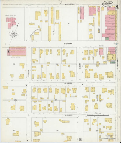 Sanborn Fire Insurance Map from Sherman, Grayson County, Texas (1902), Sheet #0004 - Complete Map Set gallery image, historic Sanborn map, vintage wall art, Texas Texas
