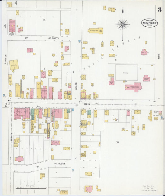 Sanborn Fire Insurance Map from New Prague, Scott And Le Sueur, Minnesota (1904), Sheet #0003 - Historic Sanborn Fire Insurance Map Print, vintage old map wall art, antique decor, genealogy gift, Minnesota Minnesota map
