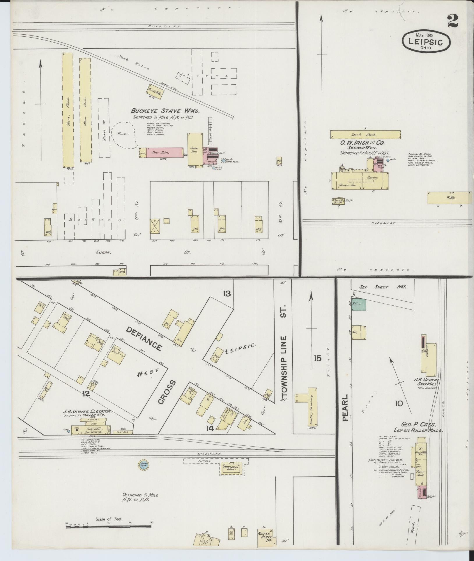Sanborn Fire Insurance Map from Leipsic, Putnam County, Ohio (1889), Sheet #0002 - Historic Sanborn Fire Insurance Map Print, vintage old map wall art, antique decor, genealogy gift, Ohio Ohio map