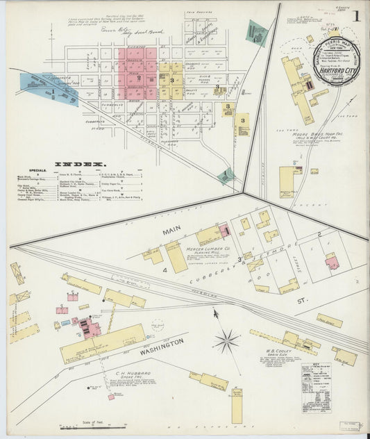 Sanborn Fire Insurance Map from Hartford City, Blackford County, Indiana (1892), Sheet #0001 - Historic Sanborn Fire Insurance Map Print, vintage old map wall art, antique decor, genealogy gift, Indiana Indiana map