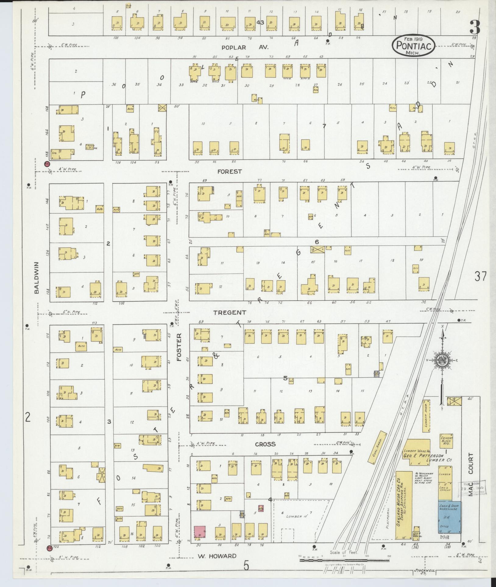 Sanborn Fire Insurance Map from Pontiac, Oakland County, Michigan (1919), Sheet #0003 - Complete Map Set gallery image, historic Sanborn map, vintage wall art, Michigan Michigan