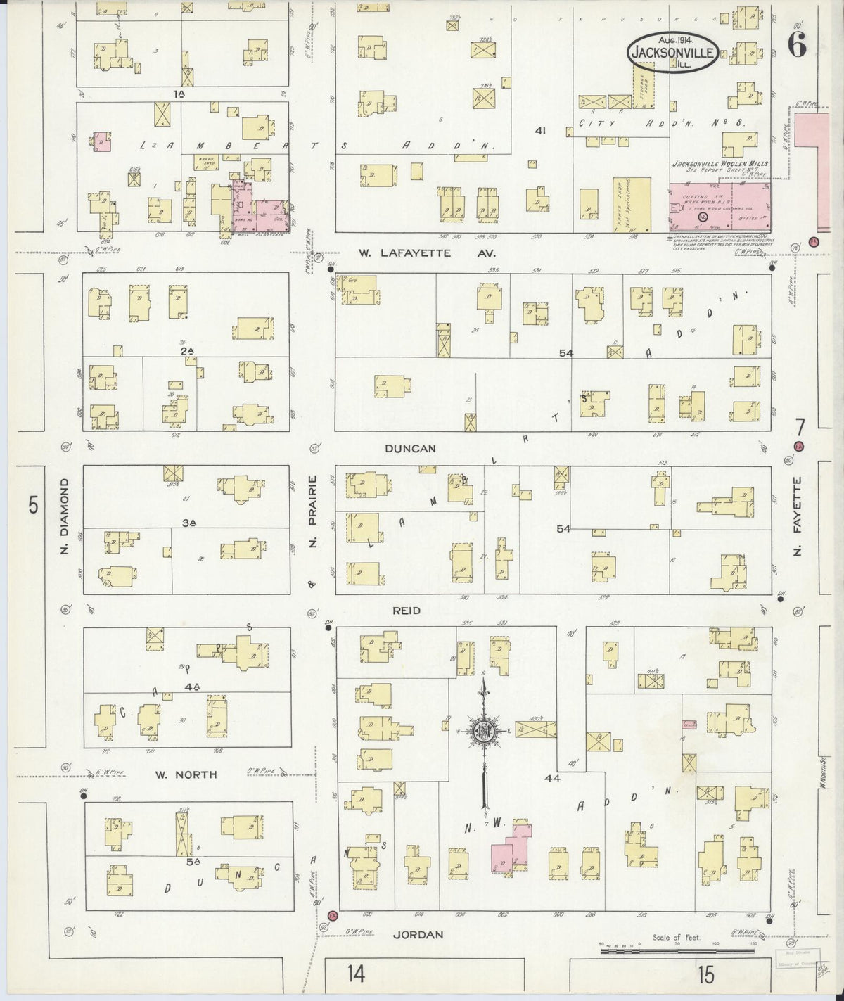 Sanborn Fire Insurance Map from Jacksonville, Morgan County, Illinois (1914), Sheet #0006 - Historic Sanborn Fire Insurance Map Print, vintage old map wall art, antique decor, genealogy gift, Illinois Illinois map