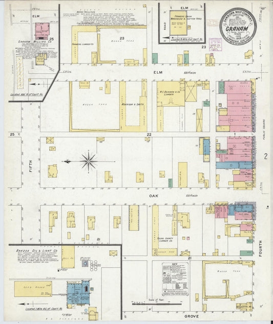 Sanborn Fire Insurance Map from Graham, Young County, Texas (1908), Sheet #0001 - Complete Map Set gallery image, historic Sanborn map, vintage wall art, Texas Texas