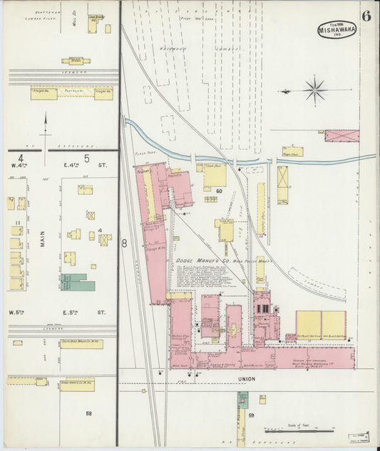 Sanborn Fire Insurance Map from Mishawaka, Saint Joseph County, Indiana (1896), Sheet #0006 - Historic Sanborn Fire Insurance Map Print, vintage old map wall art, antique decor, genealogy gift, Indiana Indiana map