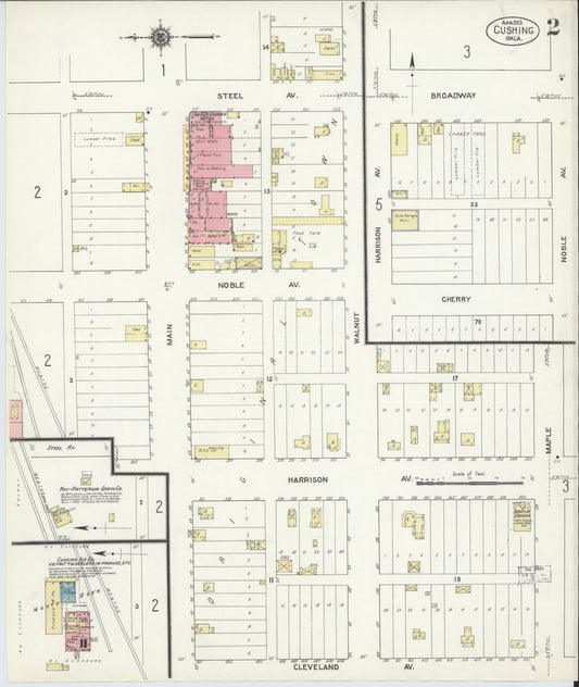 Sanborn Fire Insurance Map from Cushing, Payne County, Oklahoma (1913), Sheet #0002 - Historic Sanborn Fire Insurance Map Print, vintage old map wall art, antique decor, genealogy gift, Oklahoma Oklahoma map