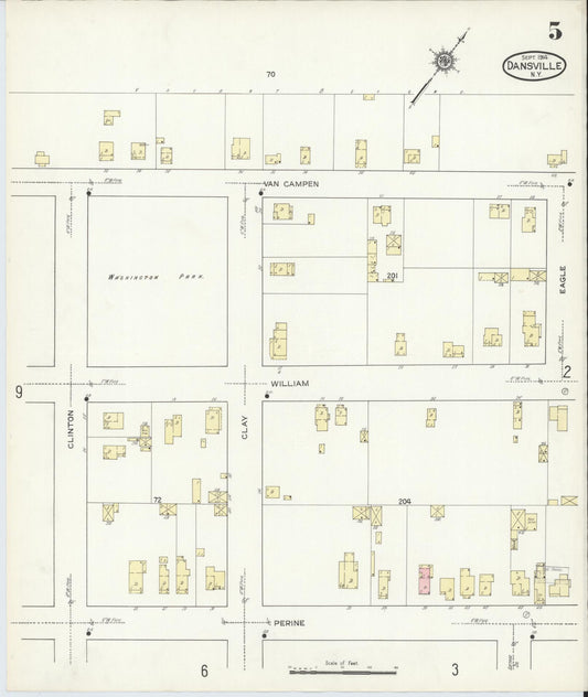 Sanborn Fire Insurance Map from Dansville, Livingston County, New York (1914), Sheet #0005 - Historic Sanborn Fire Insurance Map Print, vintage old map wall art, antique decor, genealogy gift, New York New York map