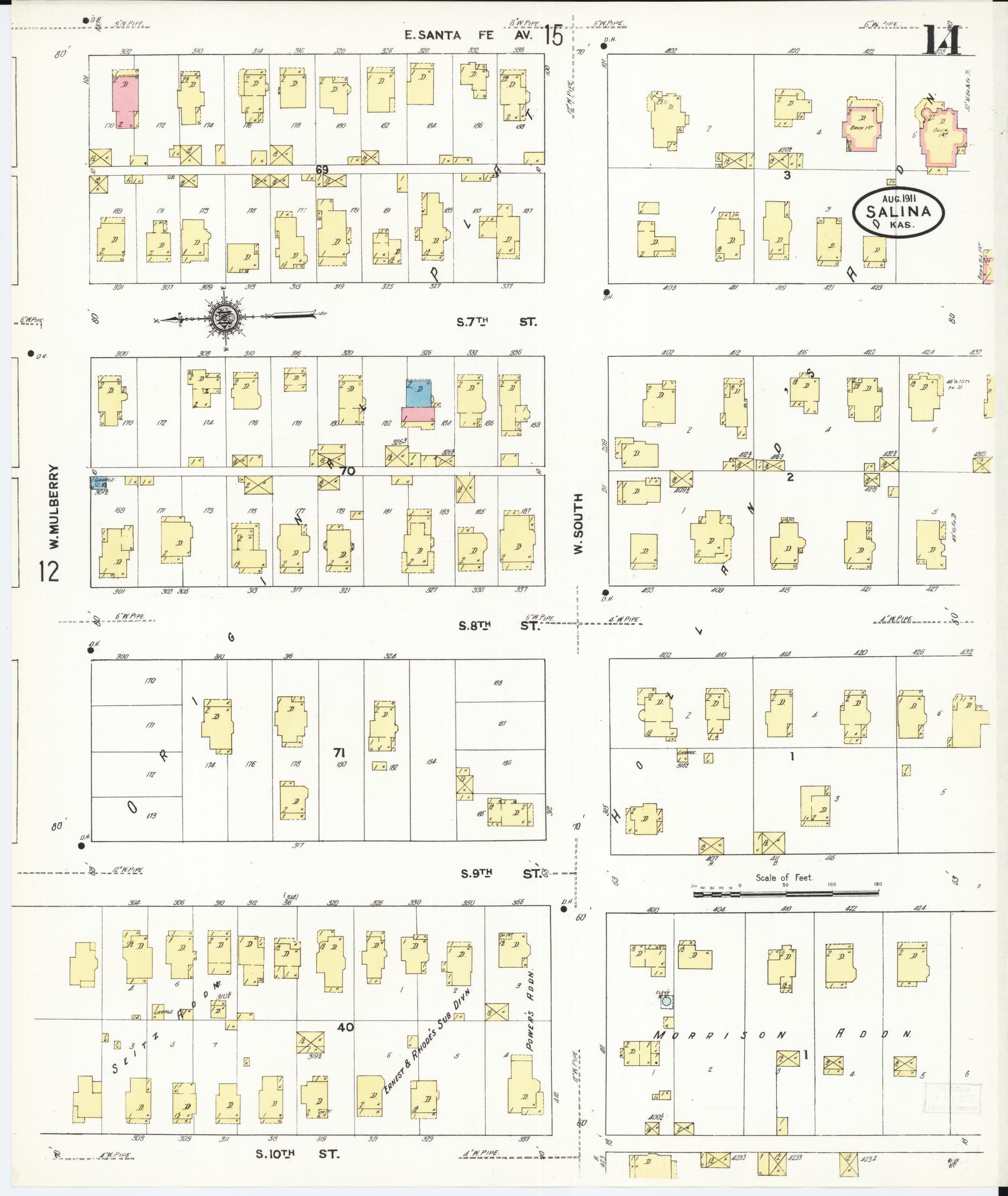 Sanborn Fire Insurance Map from Salina, Saline County, Kansas (1911), Sheet #0014 - Complete Map Set gallery image, historic Sanborn map, vintage wall art, Kansas Kansas