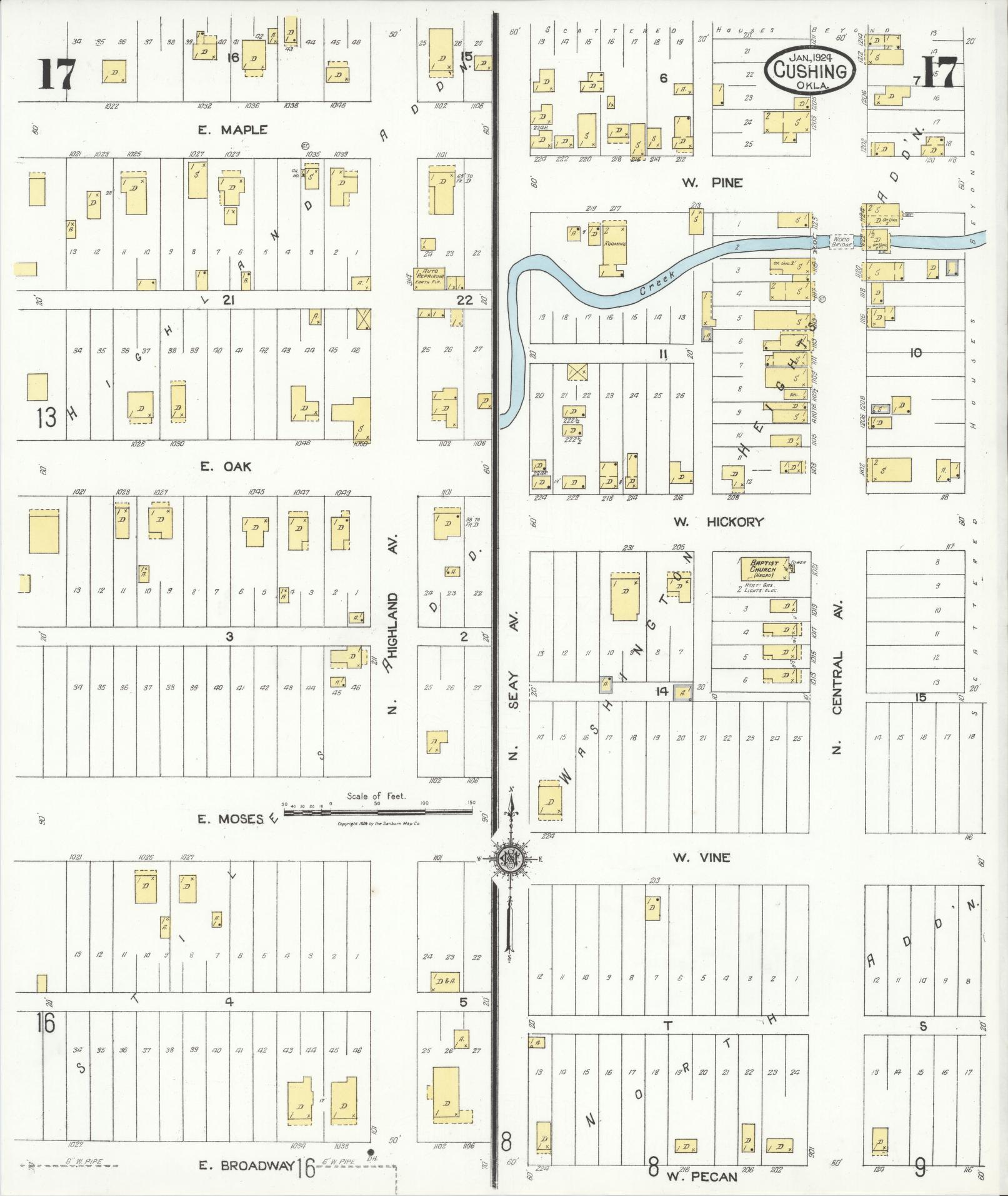 Sanborn Fire Insurance Map from Cushing, Payne County, Oklahoma (1924), Sheet #0017 - Historic Sanborn Fire Insurance Map Print, vintage old map wall art, antique decor, genealogy gift, Oklahoma Oklahoma map